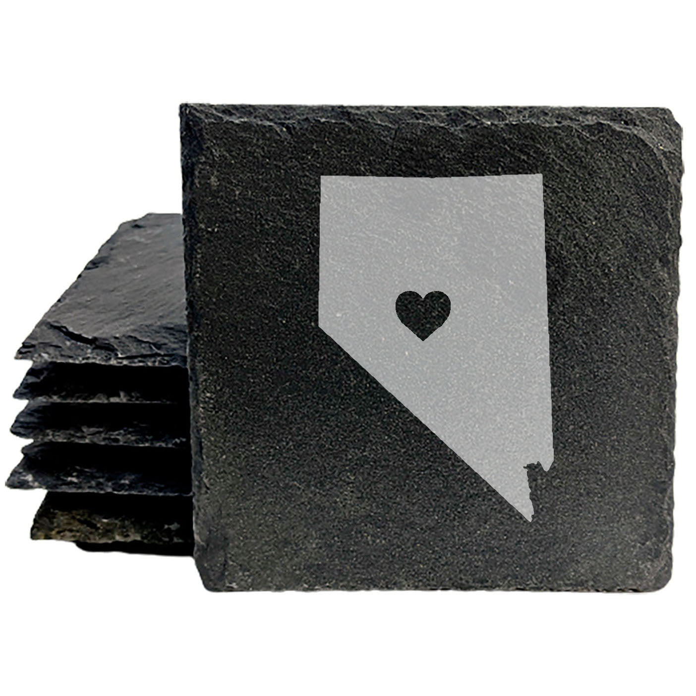 Rustic Slate Coasters Set of 4, Round 4" with Nevada Plaid Design, Laser Etched, Perfect for Holidays, Birthdays, Housewarming Gifts, She-Shed or Man Cave, Made in Oregon, USA, Natural Edge