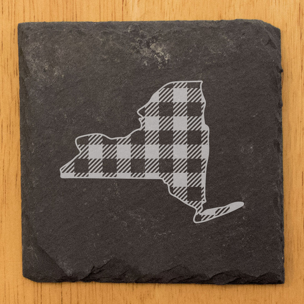 Rustic Slate Coasters Set of 4 - Round 4" with New York Plaid Design, Natural Chipped Edge, Rubber Feet - Perfect Gift for Holidays, Birthdays, Housewarming - Made in Oregon, USA by Small Business