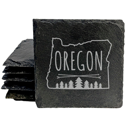 Rustic Slate Coasters Set of 4, Round 4" with Oregon State &amp; Evergreen Design, Perfect for Holidays, Birthdays, Housewarming Gifts, She-Shed or Man Cave, Made in USA by Small Business