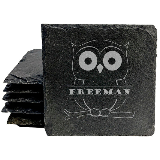 Hootie Love: Personalized Slate Coasters with Whimsical Owl Monogram