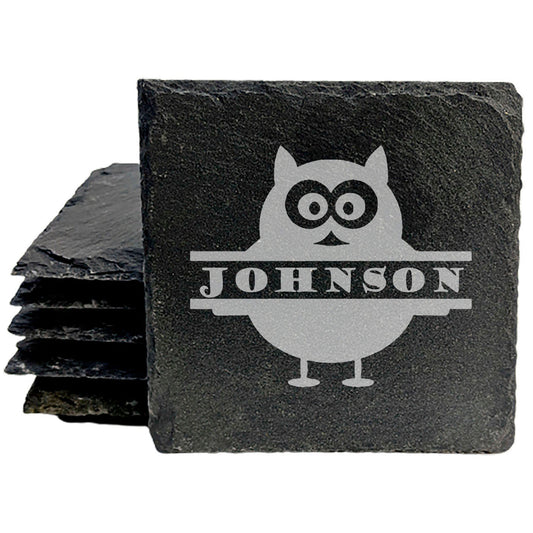 Eye Catching Decor: Personalized Owl Monogram Coasters