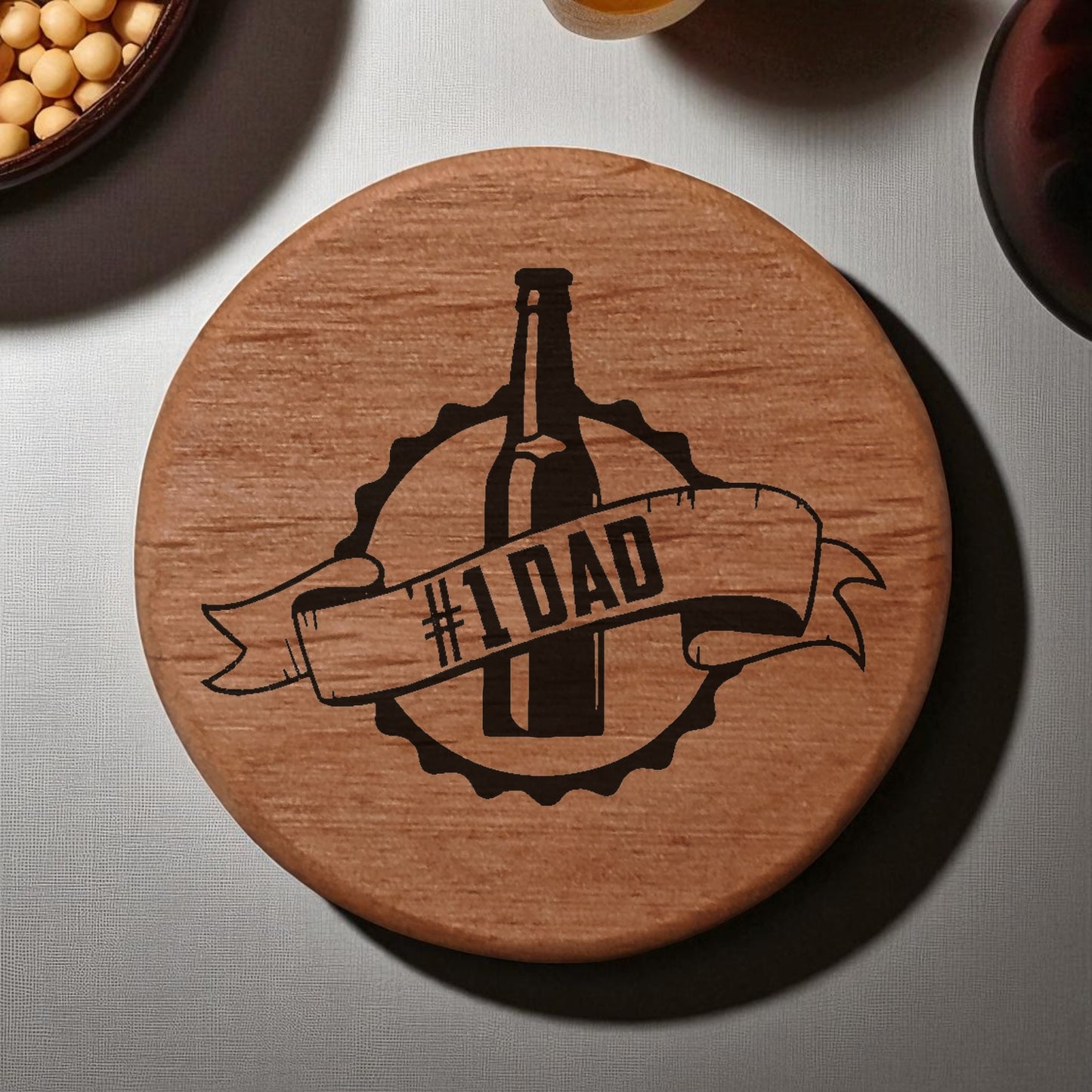 Alder Wood Bottle Opener - 3" Round Magnetic Beer Opener with #1 DAD Engraving - Fridge Magnet Bottle Opener for Dad - Perfect Father's Day Gift for Beer Lovers