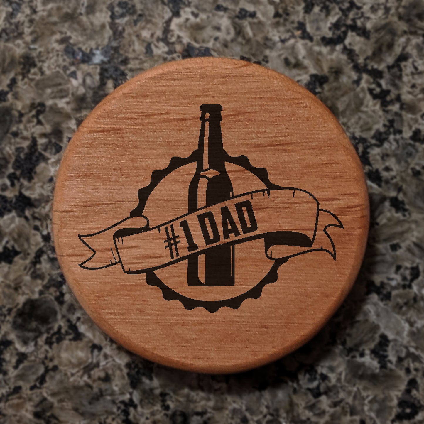 Alder Wood Bottle Opener - 3" Round Magnetic Beer Opener with #1 DAD Engraving - Fridge Magnet Bottle Opener for Dad - Perfect Father's Day Gift for Beer Lovers