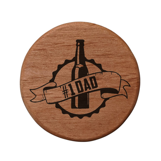 Alder Wood Bottle Opener - 3" Round Magnetic Beer Opener with #1 DAD Engraving - Fridge Magnet Bottle Opener for Dad - Perfect Father's Day Gift for Beer Lovers