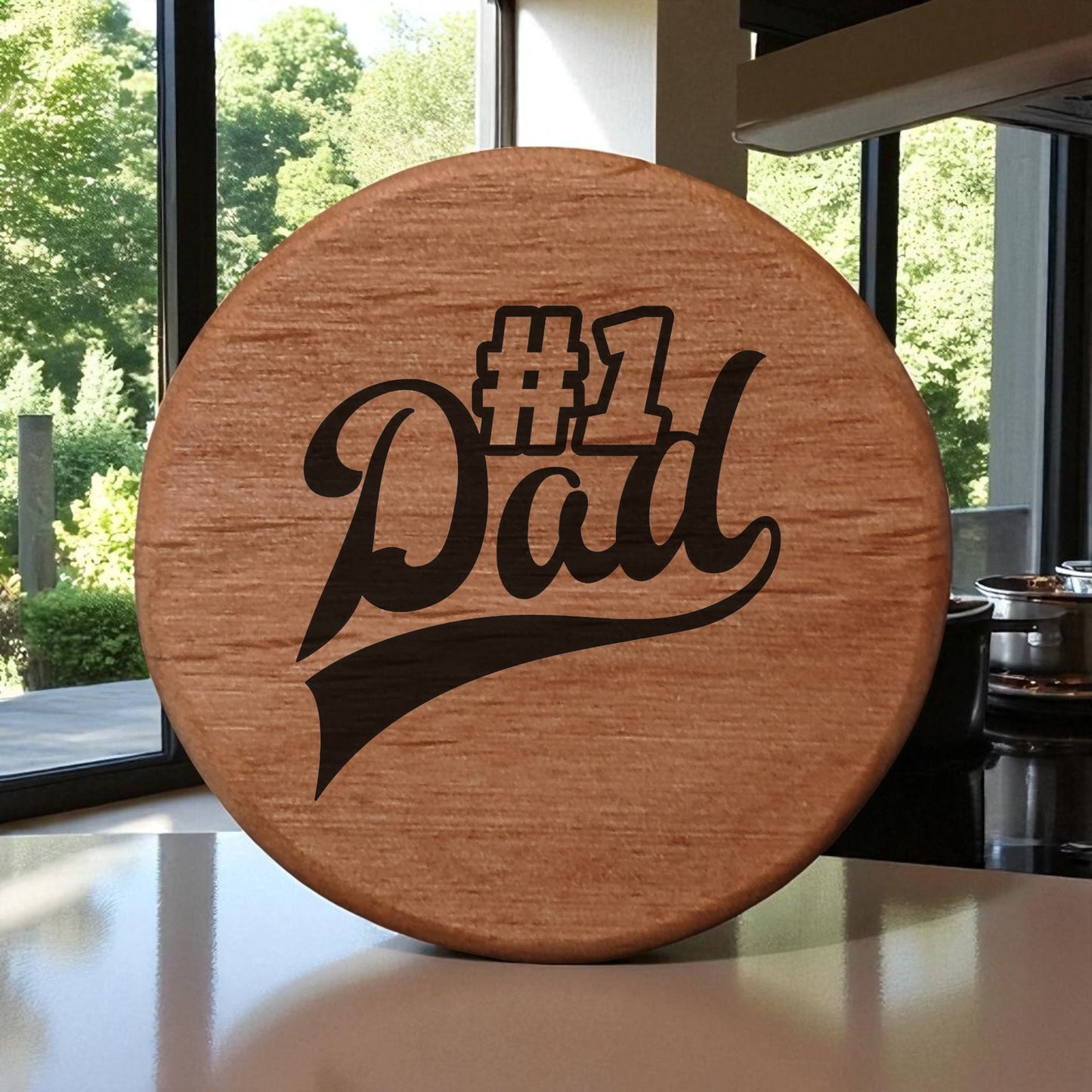 #1 Dad Alder Wood Bottle Opener - 3" Round Magnetic Beer Opener with Metal Insert, Laser Engraved Sports Font, Perfect Father's Day Gift for Fridge Kegerator BBQ Grill