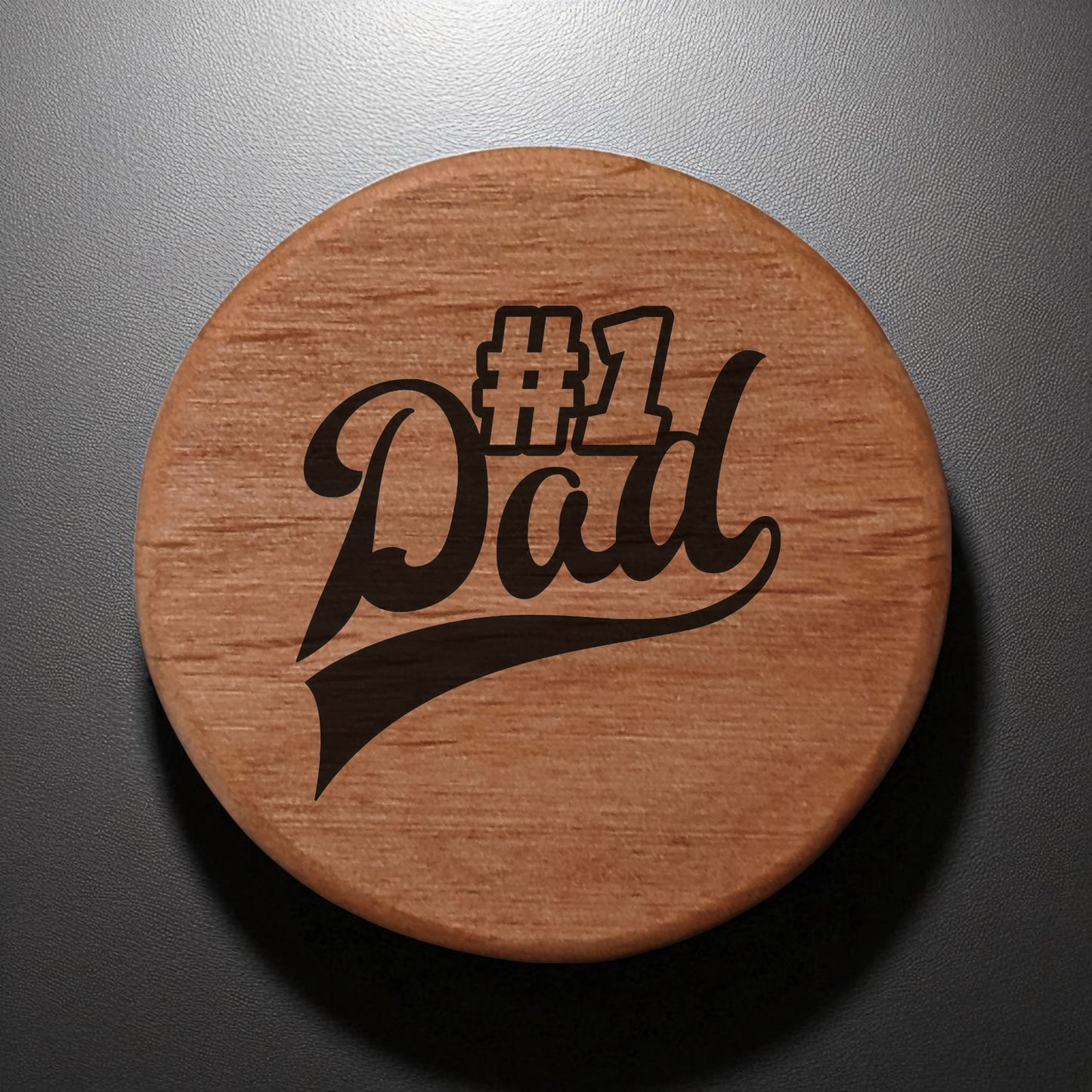 #1 Dad Alder Wood Bottle Opener - 3" Round Magnetic Beer Opener with Metal Insert, Laser Engraved Sports Font, Perfect Father's Day Gift for Fridge Kegerator BBQ Grill