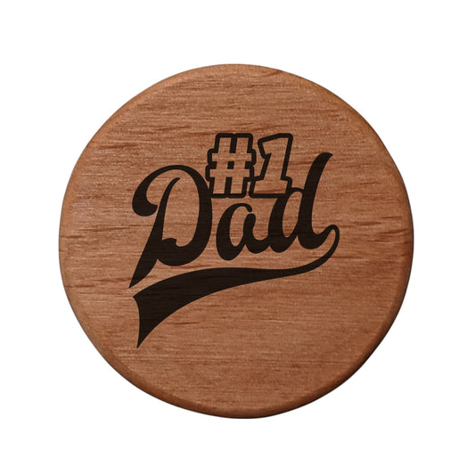 #1 Dad Alder Wood Bottle Opener - 3" Round Magnetic Beer Opener with Metal Insert, Laser Engraved Sports Font, Perfect Father's Day Gift for Fridge Kegerator BBQ Grill
