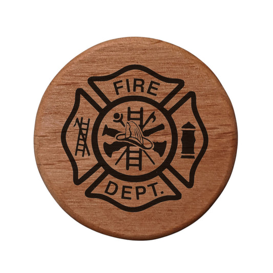 Firefighter Maltese Cross Wood Bottle Opener - 3" Alder Round with Magnets for Fridge, Kegerator, BBQ Grill - Fire Department Gift for Firemen & Fire Chiefs