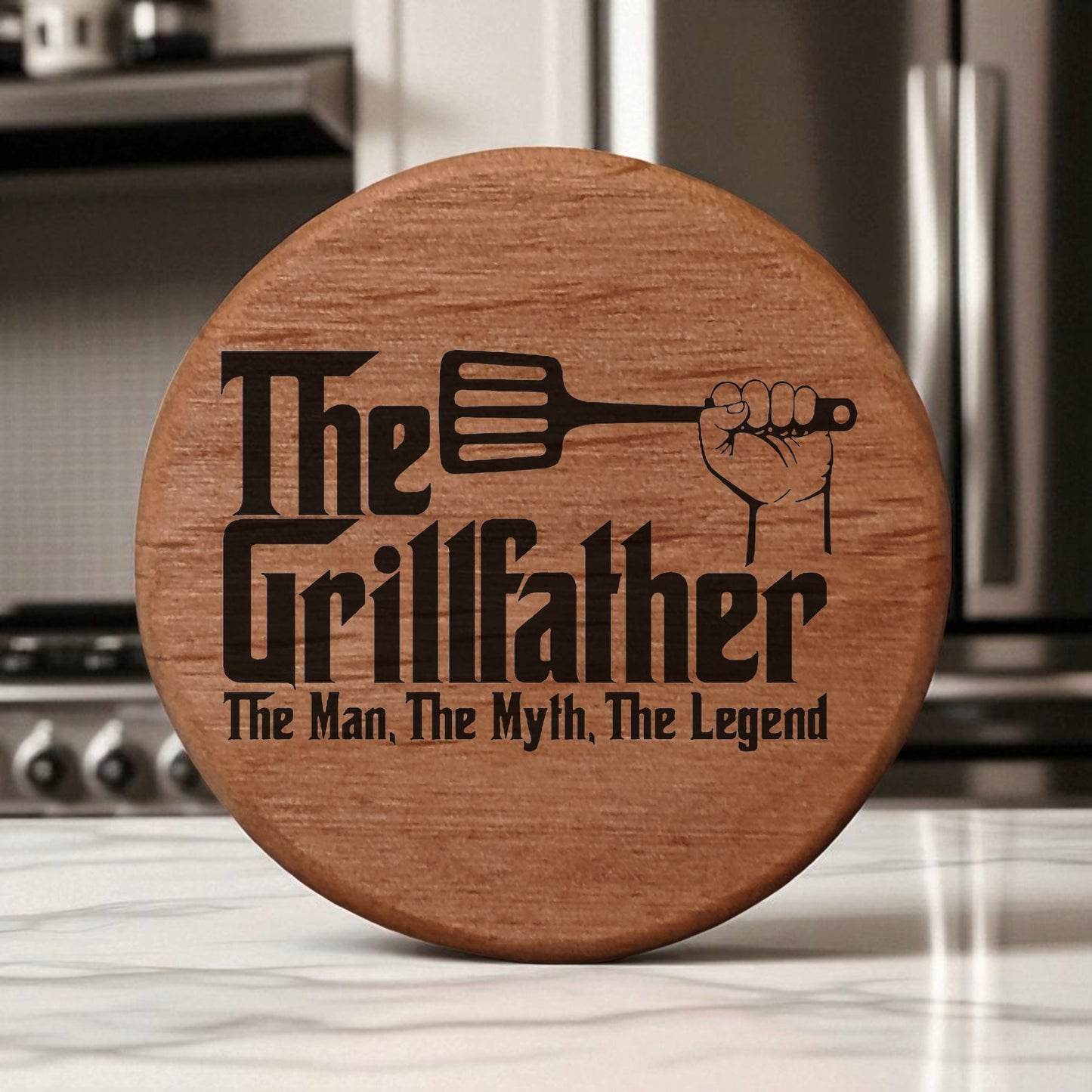 The Grillfather Wooden Bottle Opener - 3" Alder Wood with Magnets for Fridge BBQ Grill - Laser Engraved Spatula Design - Perfect Gift for Dad Grilling Enthusiast