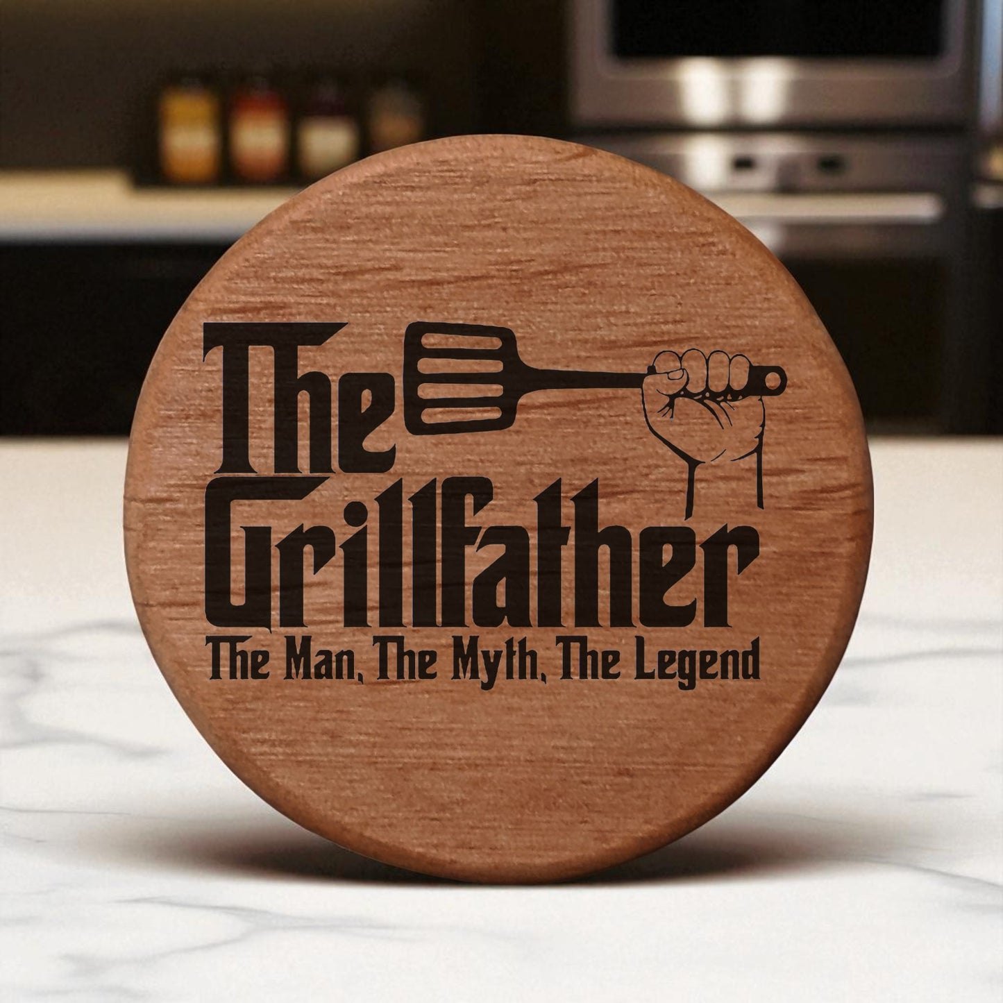 The Grillfather Wooden Bottle Opener - 3" Alder Wood with Magnets for Fridge BBQ Grill - Laser Engraved Spatula Design - Perfect Gift for Dad Grilling Enthusiast