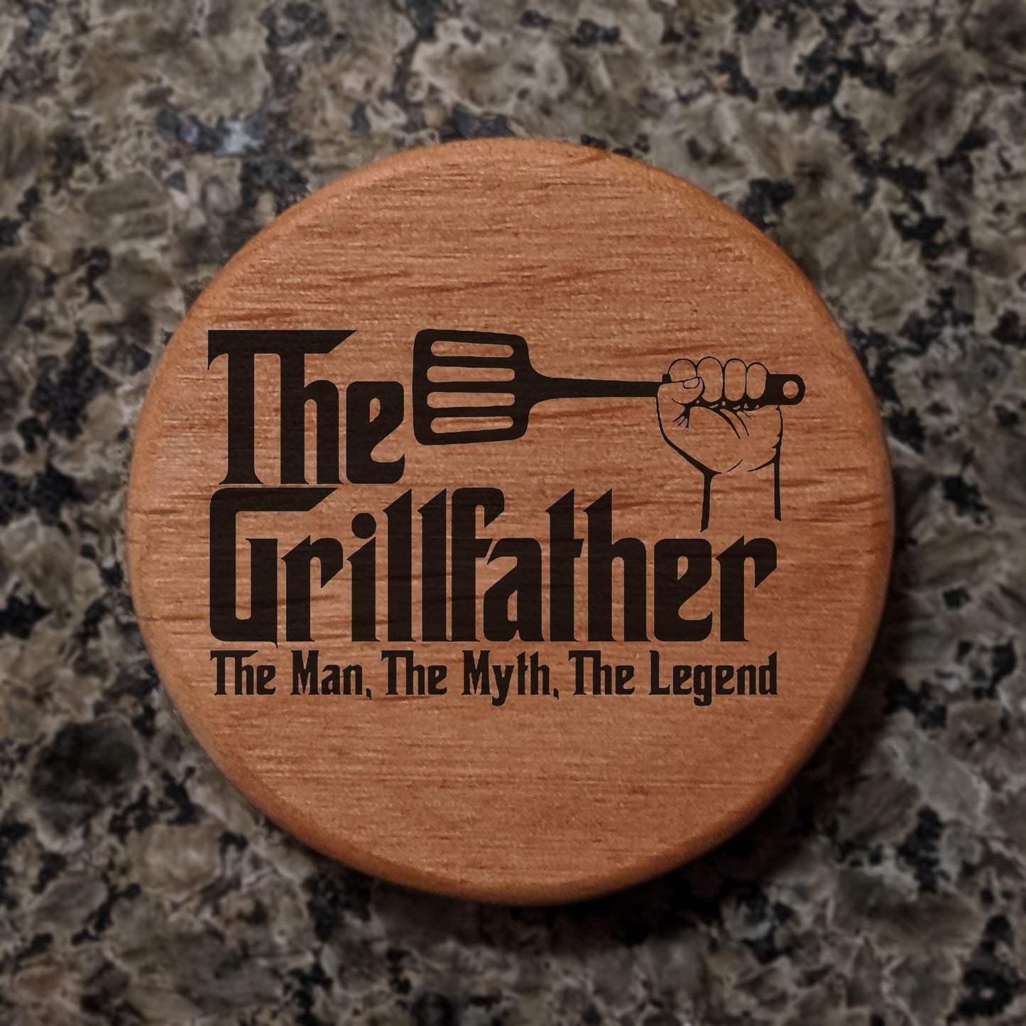 The Grillfather Wooden Bottle Opener - 3" Alder Wood with Magnets for Fridge BBQ Grill - Laser Engraved Spatula Design - Perfect Gift for Dad Grilling Enthusiast