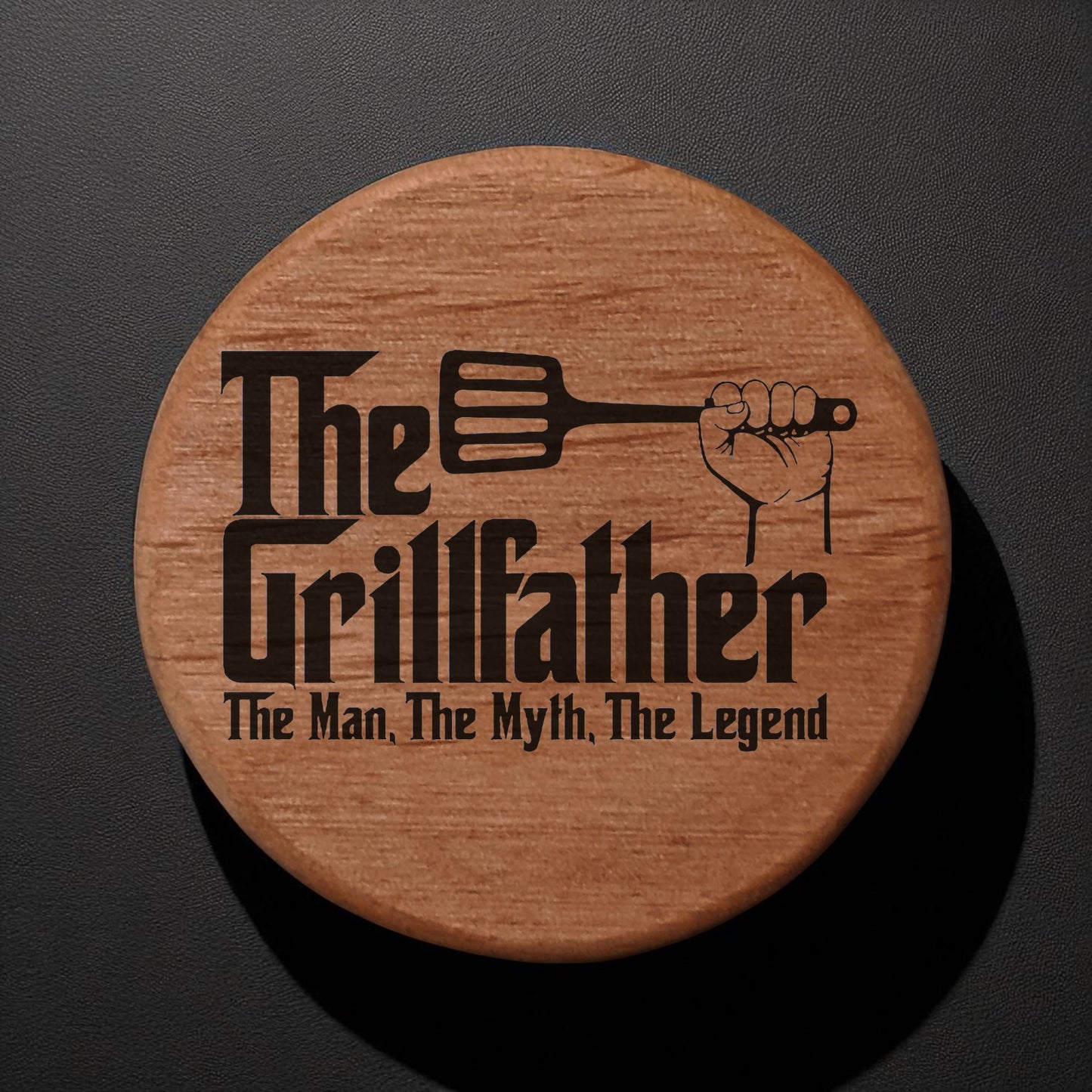 The Grillfather Wooden Bottle Opener - 3" Alder Wood with Magnets for Fridge BBQ Grill - Laser Engraved Spatula Design - Perfect Gift for Dad Grilling Enthusiast