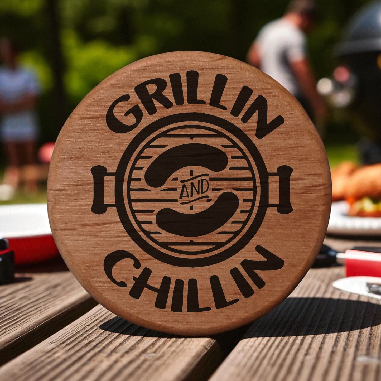 Grillin & Chillin BBQ Wood Bottle Opener - 3" Round Alder Magnetic Beer Opener with Metal Insert for Fridge Kegerator Grill - Perfect Grilling Gift for Dad Men BBQ Lovers