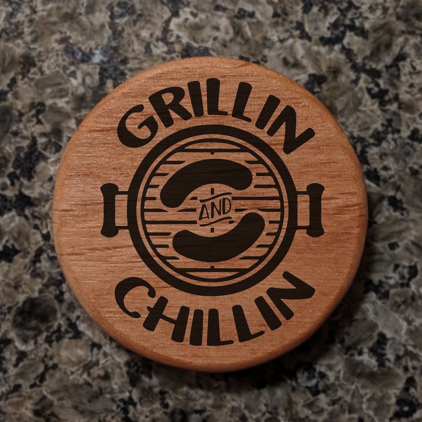 Grillin & Chillin BBQ Wood Bottle Opener - 3" Round Alder Magnetic Beer Opener with Metal Insert for Fridge Kegerator Grill - Perfect Grilling Gift for Dad Men BBQ Lovers