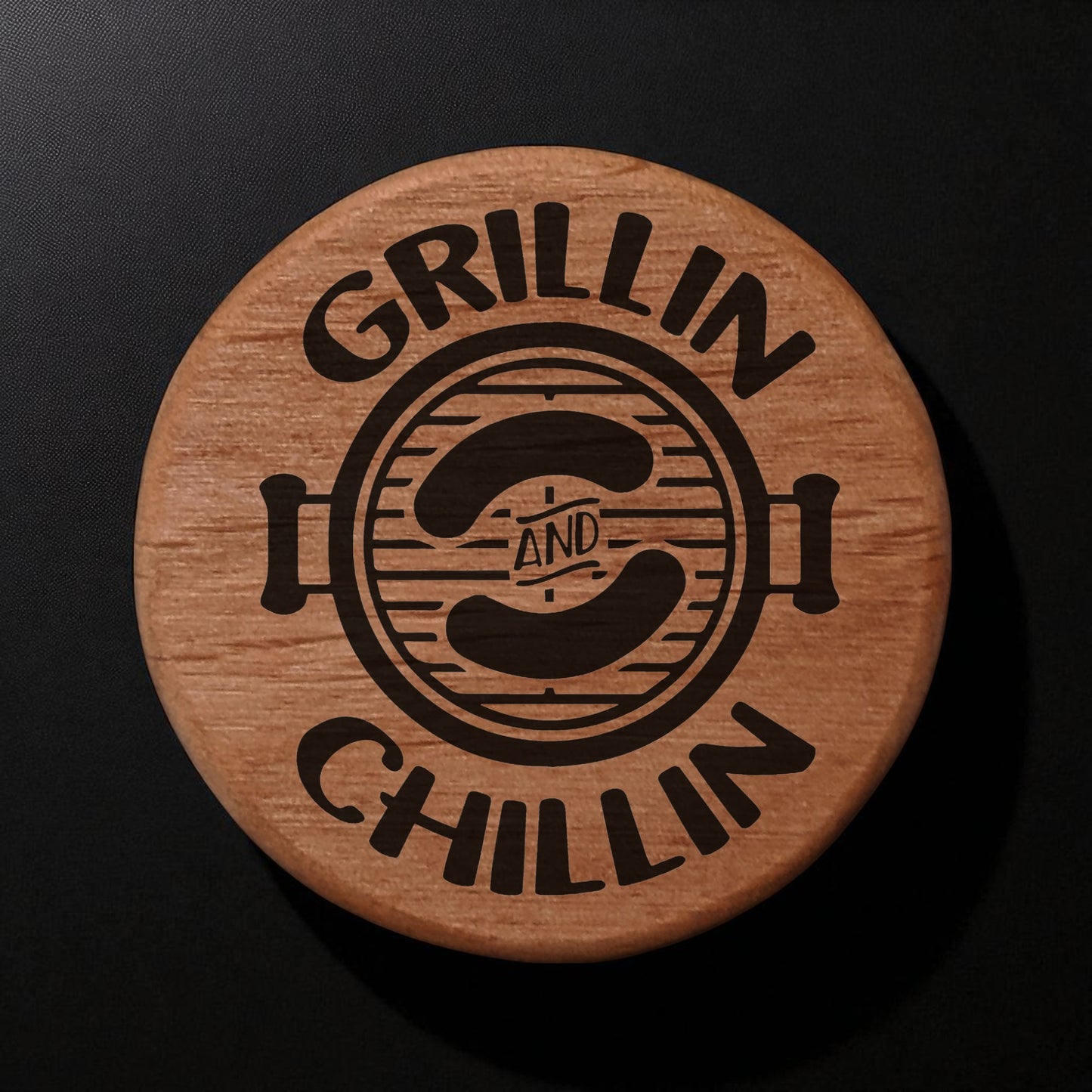Grillin & Chillin BBQ Wood Bottle Opener - 3" Round Alder Magnetic Beer Opener with Metal Insert for Fridge Kegerator Grill - Perfect Grilling Gift for Dad Men BBQ Lovers