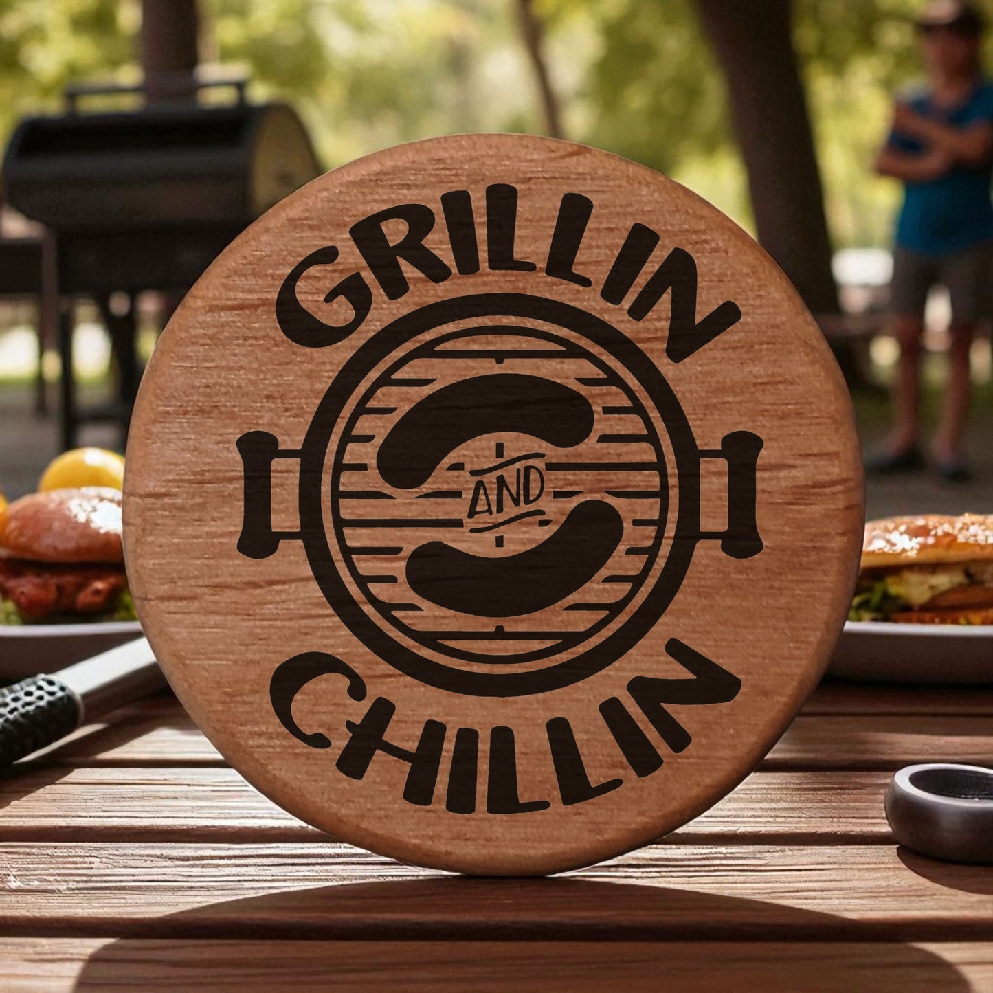 Grillin & Chillin BBQ Wood Bottle Opener - 3" Round Alder Magnetic Beer Opener with Metal Insert for Fridge Kegerator Grill - Perfect Grilling Gift for Dad Men BBQ Lovers