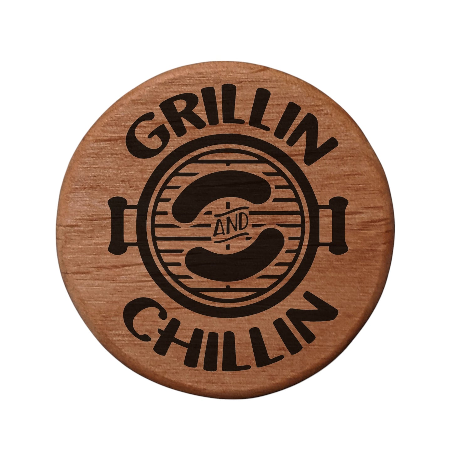 Grillin & Chillin BBQ Wood Bottle Opener - 3" Round Alder Magnetic Beer Opener with Metal Insert for Fridge Kegerator Grill - Perfect Grilling Gift for Dad Men BBQ Lovers