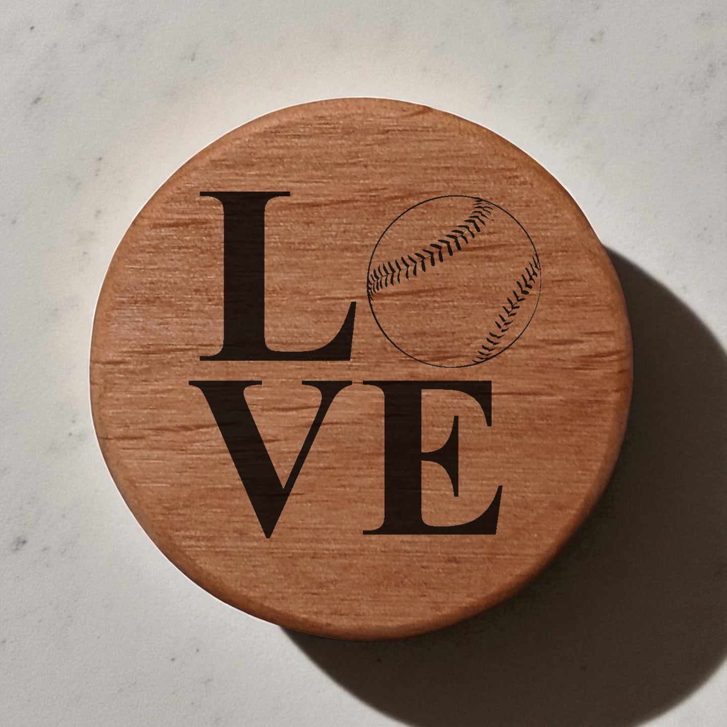 Love Baseball Alder Wood Bottle Opener - 3" Round Magnetic Fridge Opener with Metal Insert & Rare Earth Magnets for Kitchen, BBQ Grill, Kegerator - Sports Fan Gift