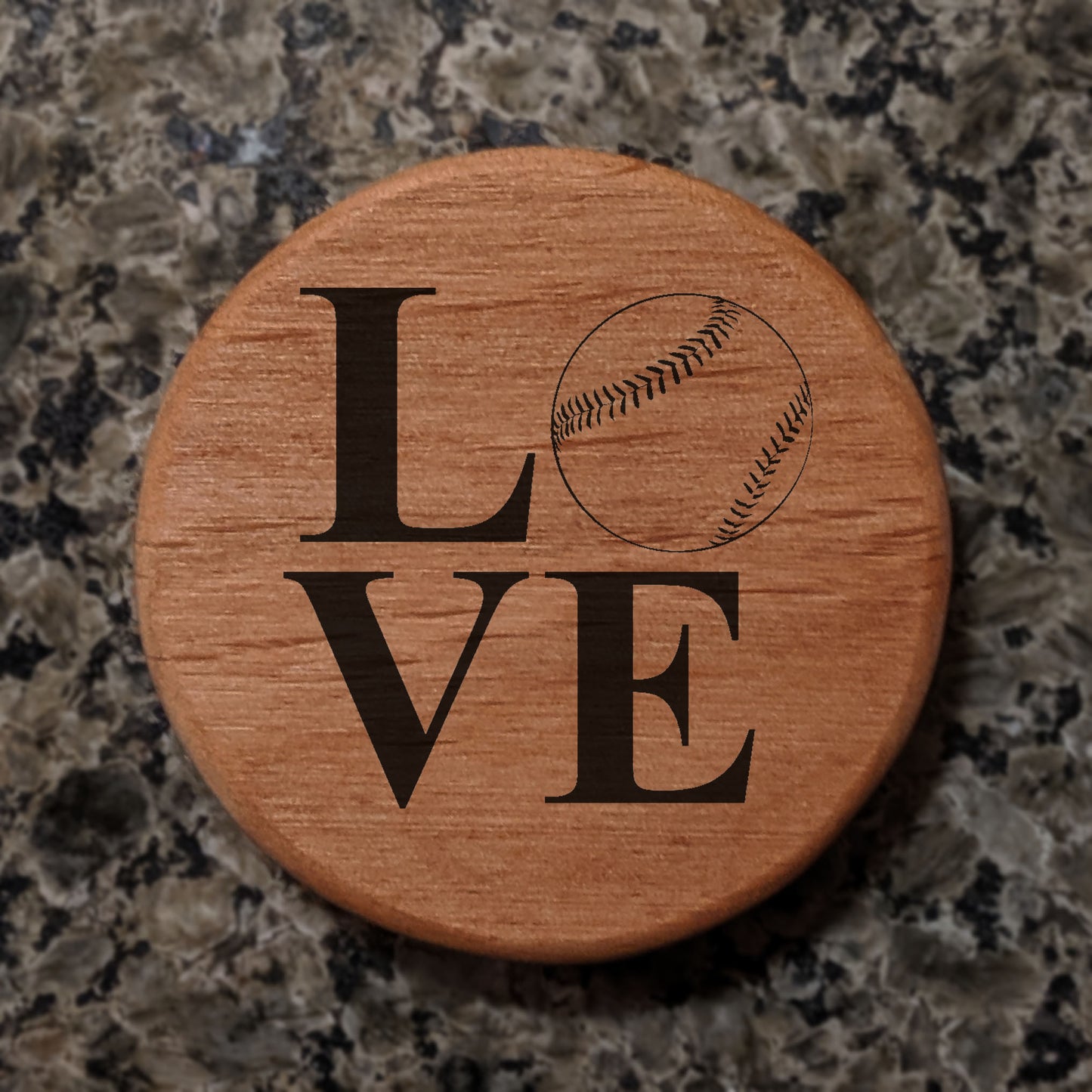 Love Baseball Alder Wood Bottle Opener - 3" Round Magnetic Fridge Opener with Metal Insert & Rare Earth Magnets for Kitchen, BBQ Grill, Kegerator - Sports Fan Gift