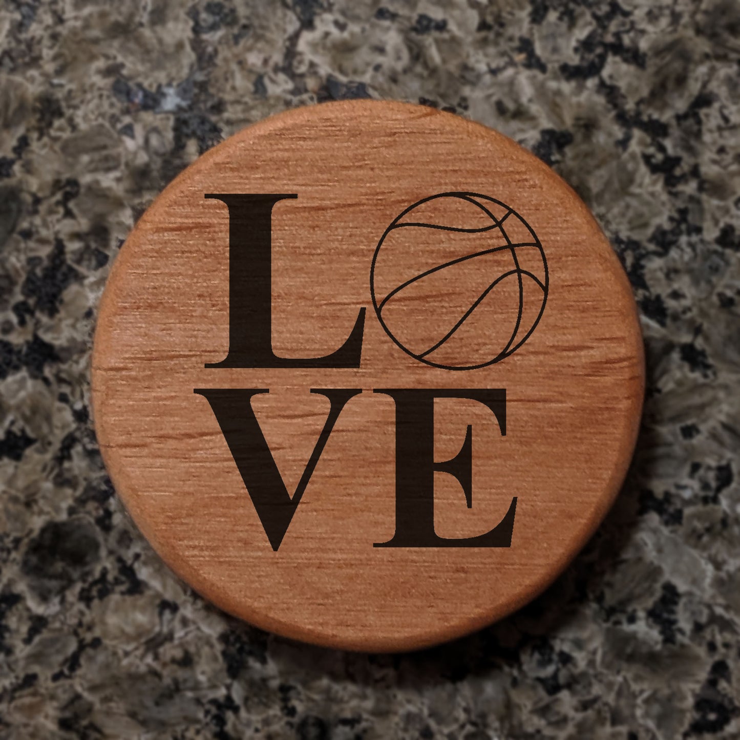 Love Basketball Wood Bottle Opener - 3" Round Alder Wood with Metal Insert & Magnets for Fridge, Kegerator, BBQ Grill - Perfect Gift for Basketball Fans & Sports Lovers