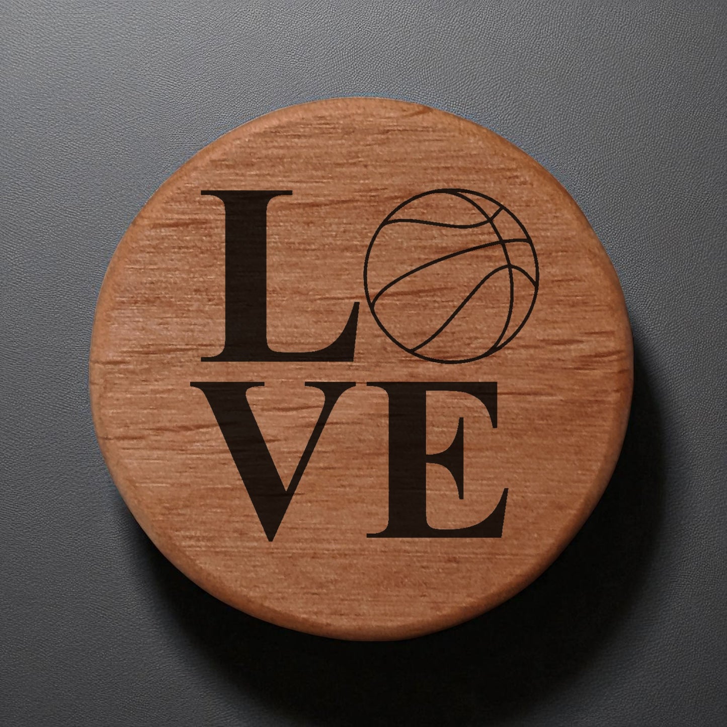 Love Basketball Wood Bottle Opener - 3" Round Alder Wood with Metal Insert & Magnets for Fridge, Kegerator, BBQ Grill - Perfect Gift for Basketball Fans & Sports Lovers