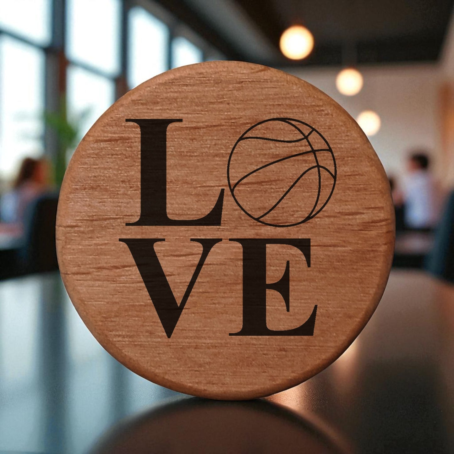 Love Basketball Wood Bottle Opener - 3" Round Alder Wood with Metal Insert & Magnets for Fridge, Kegerator, BBQ Grill - Perfect Gift for Basketball Fans & Sports Lovers