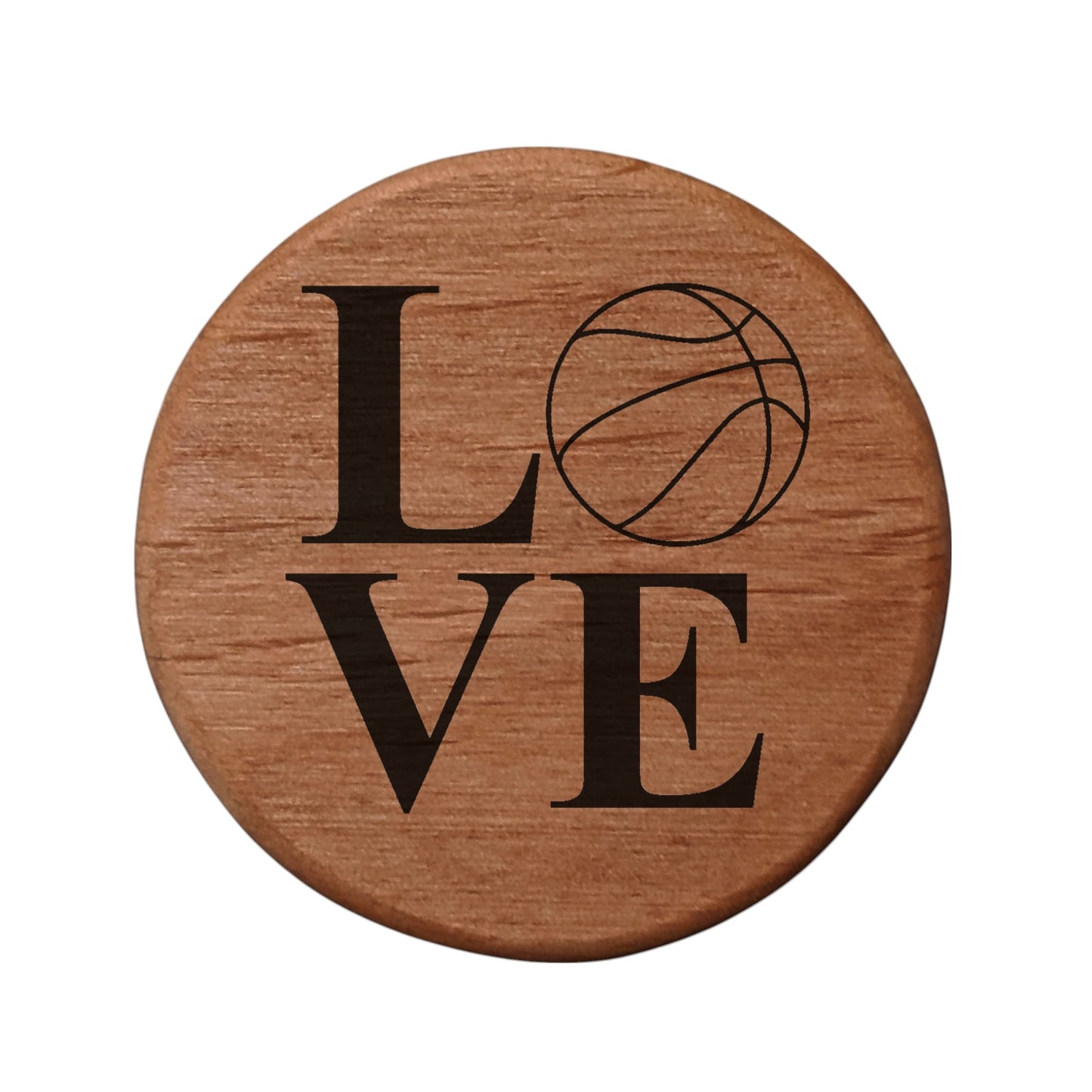 Love Basketball Wood Bottle Opener - 3" Round Alder Wood with Metal Insert & Magnets for Fridge, Kegerator, BBQ Grill - Perfect Gift for Basketball Fans & Sports Lovers