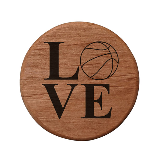 Love Basketball Wood Bottle Opener - 3" Round Alder Wood with Metal Insert & Magnets for Fridge, Kegerator, BBQ Grill - Perfect Gift for Basketball Fans & Sports Lovers