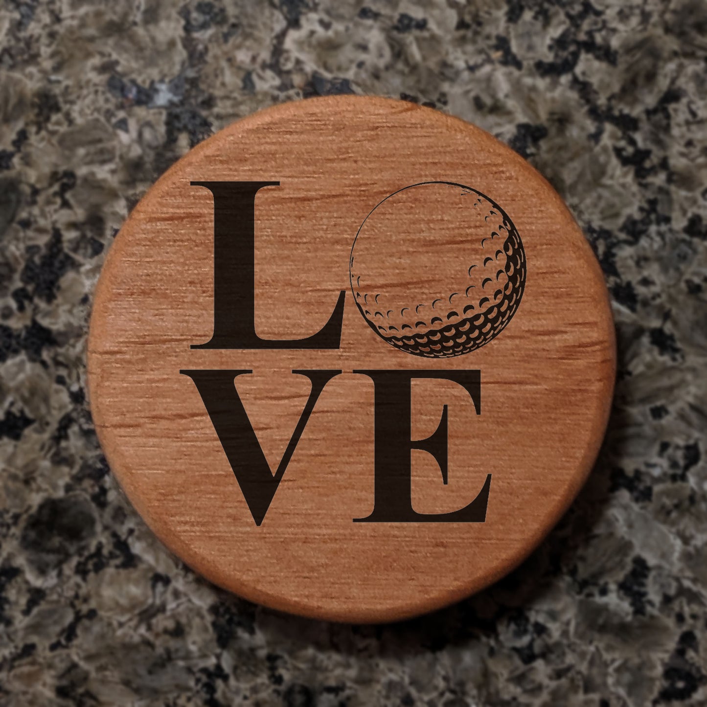 Love Golf Ball Alder Wood Bottle Opener - 3" Round Magnetic Beer Opener with Metal Insert - Perfect for Fridge, Kegerator, BBQ Grill - Laser Engraved Golf Gift