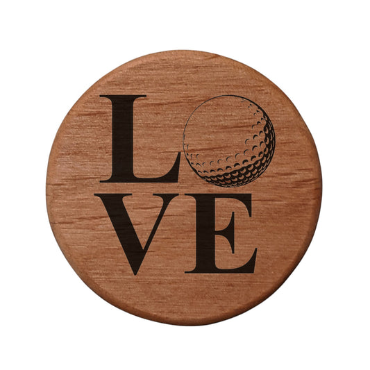 Love Golf Ball Alder Wood Bottle Opener - 3" Round Magnetic Beer Opener with Metal Insert - Perfect for Fridge, Kegerator, BBQ Grill - Laser Engraved Golf Gift