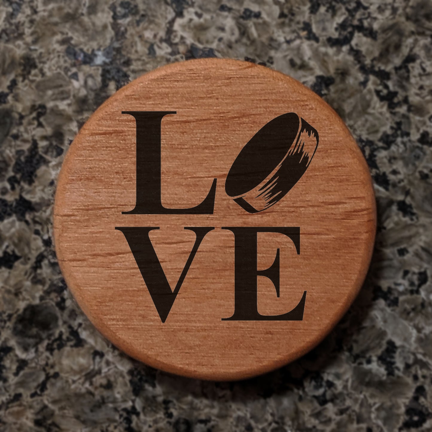 Love Hockey Puck Alder Wood Bottle Opener - 3" Round Magnetic Beer Opener with Metal Insert for Fridge Kegerator BBQ Grill - Laser Engraved Hockey Fan Gift