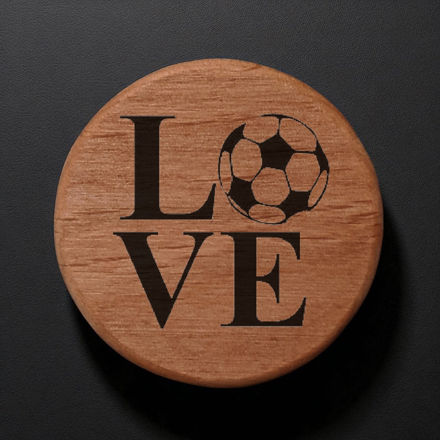 Love Soccer Ball Bottle Opener - 3" Round Alder Wood with Metal Insert & Magnets for Fridge, Kegerator, BBQ Grill - Perfect Gift for Soccer Fans & Beer Lovers