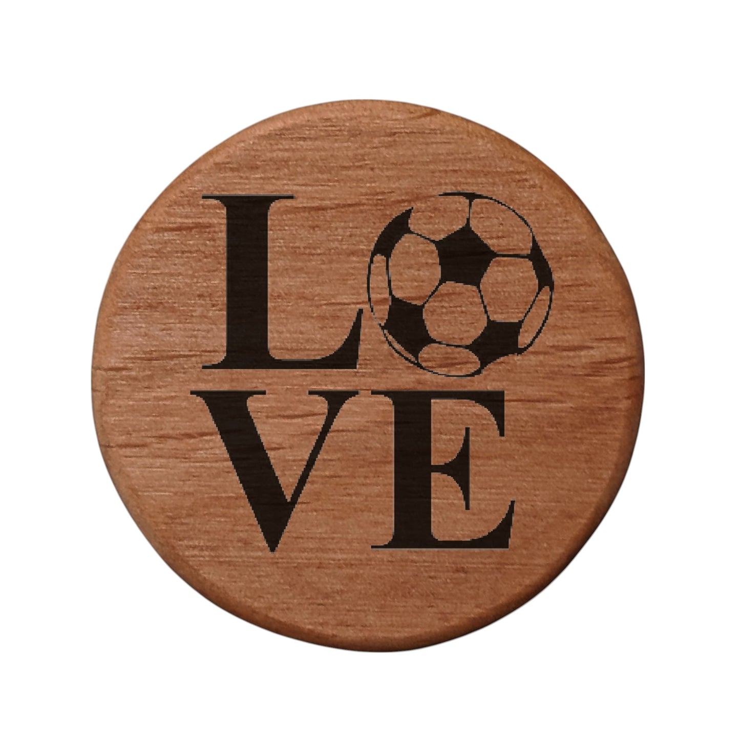 Love Soccer Ball Bottle Opener - 3" Round Alder Wood with Metal Insert & Magnets for Fridge, Kegerator, BBQ Grill - Perfect Gift for Soccer Fans & Beer Lovers