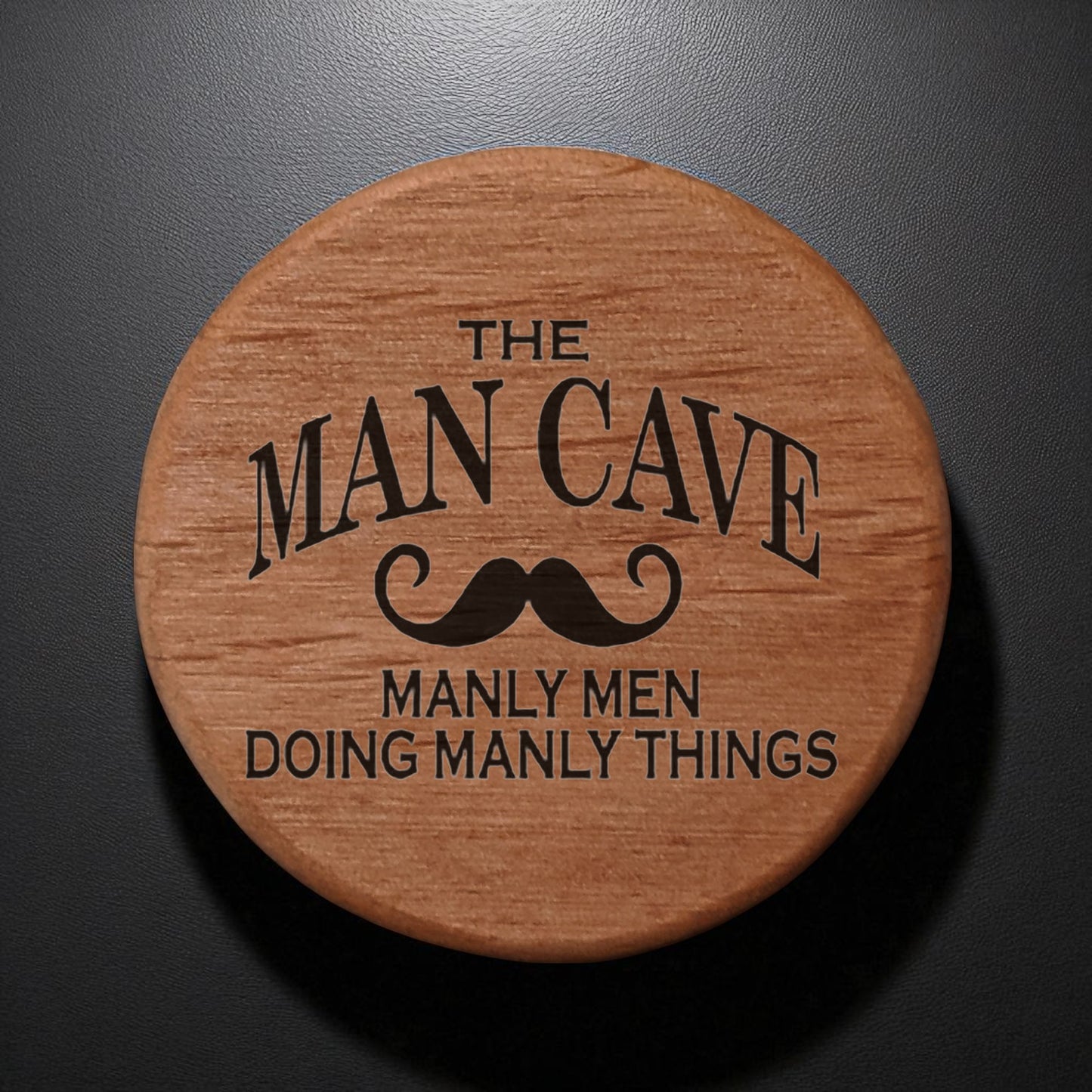 The Man Cave Alder Wood Bottle Opener - 3" Round Magnetic Beer Opener with Handlebar Mustache Design for Fridge, Kegerator, BBQ Grill - Perfect Man Cave Gift