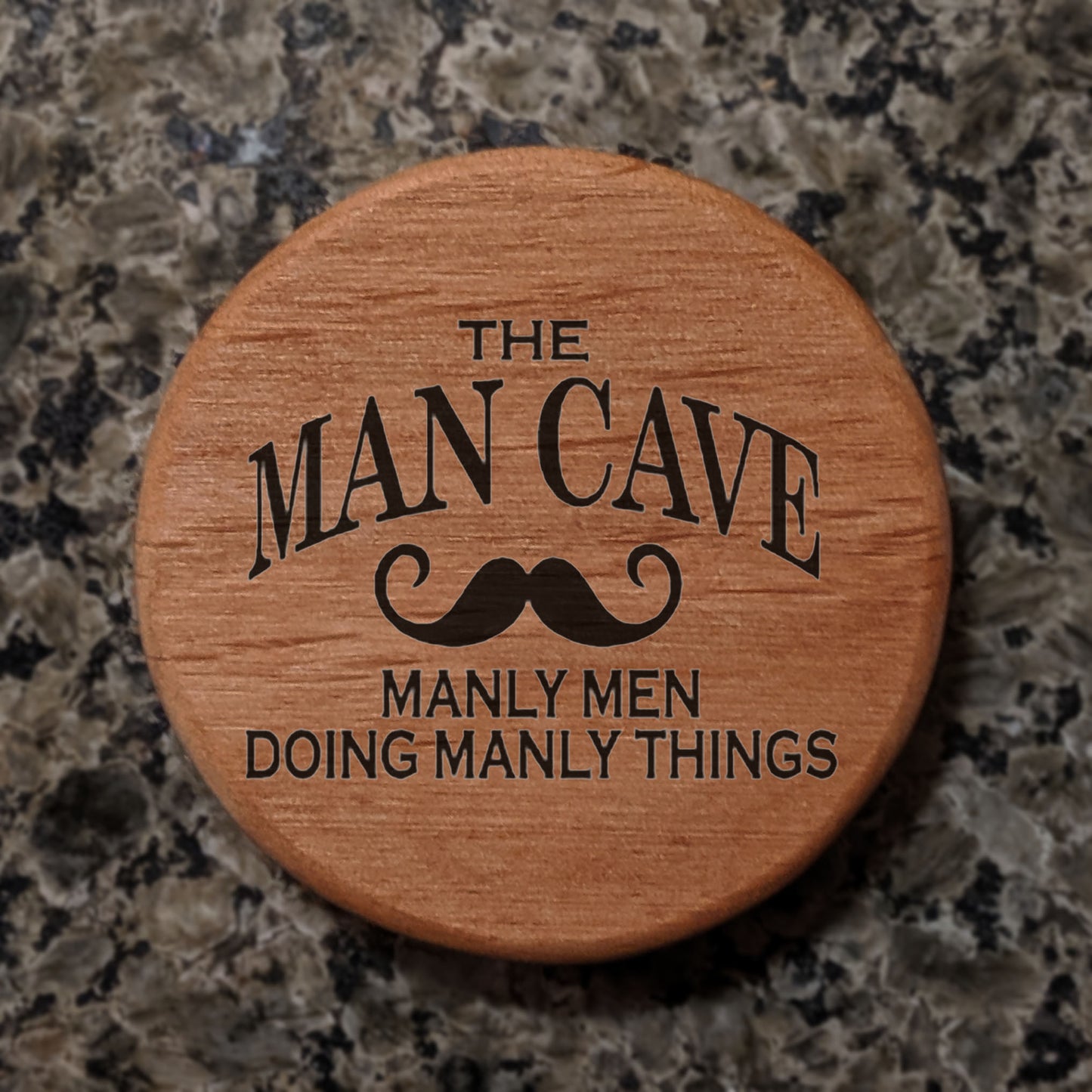 The Man Cave Alder Wood Bottle Opener - 3" Round Magnetic Beer Opener with Handlebar Mustache Design for Fridge, Kegerator, BBQ Grill - Perfect Man Cave Gift