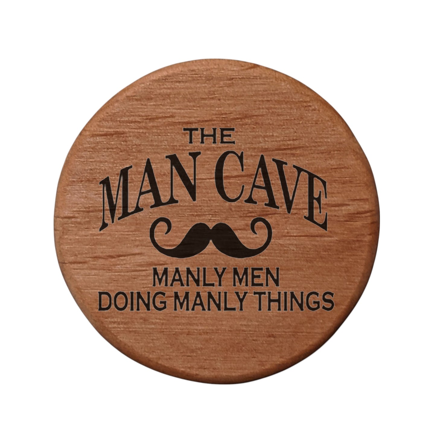 The Man Cave Alder Wood Bottle Opener - 3" Round Magnetic Beer Opener with Handlebar Mustache Design for Fridge, Kegerator, BBQ Grill - Perfect Man Cave Gift
