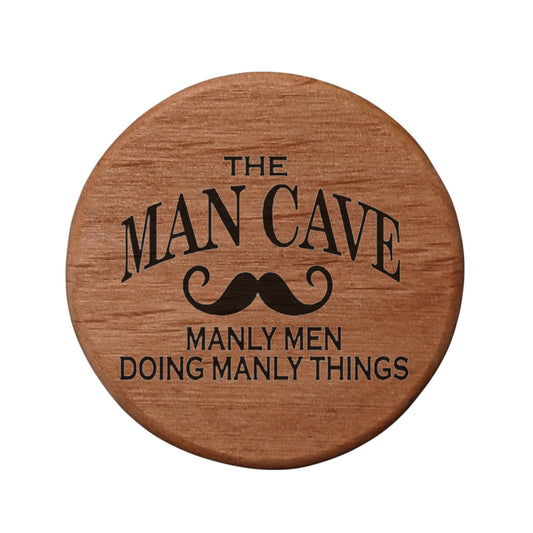 The Man Cave Alder Wood Bottle Opener - 3" Round Magnetic Beer Opener with Handlebar Mustache Design for Fridge, Kegerator, BBQ Grill - Perfect Man Cave Gift