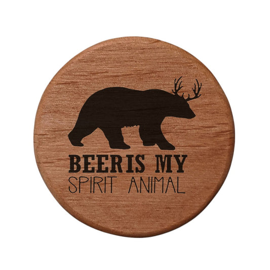 Beer Spirit Animal Bottle Opener - 3" Round Alder Wood with Metal Insert & Magnets - Bear Antler Design - Perfect for Fridge, Kegerator, BBQ Grill - Fun Bar Accessory