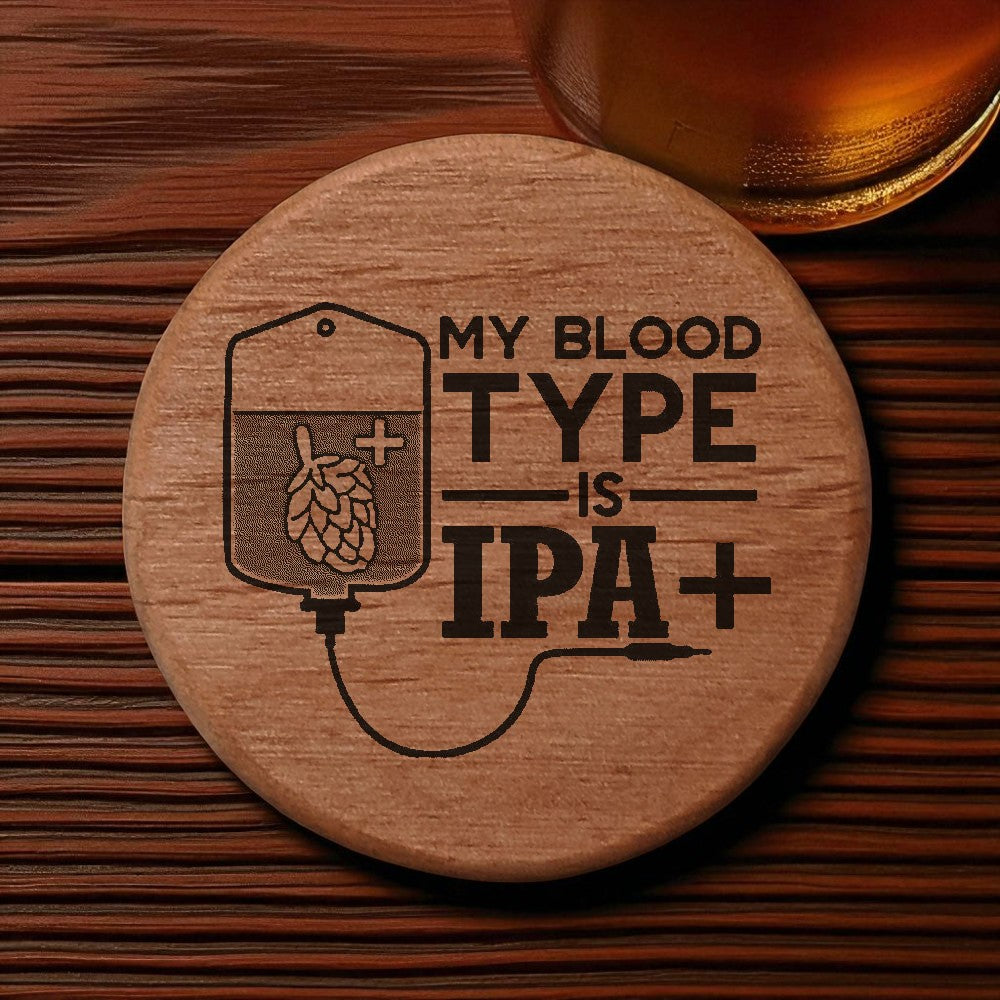 Alder Wood Bottle Opener - 3" Round Magnetic Beer Opener with IPA+ Blood Type Design - Fridge Magnet Bottle Opener for Kitchen Bar BBQ Grill - Funny Beer Gift