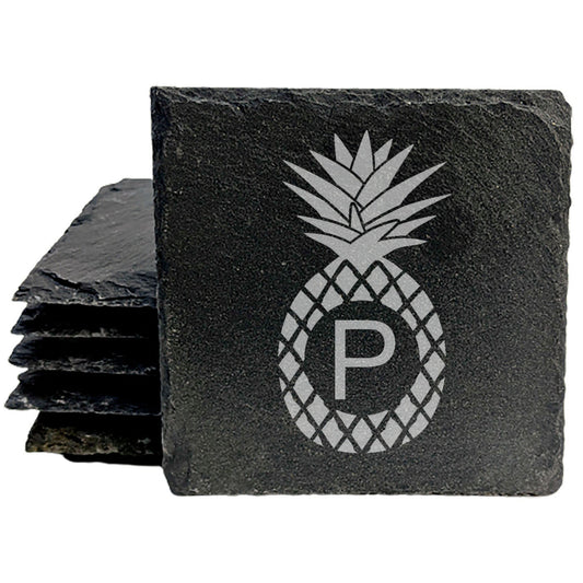 Aloha Vibes: Personalized Pineapple Slate Coasters with Initial