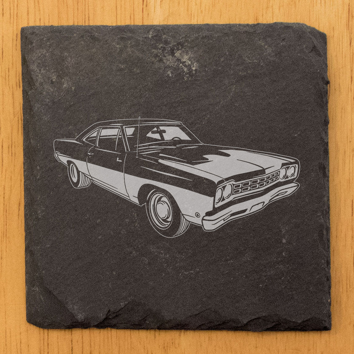 1968 Plymouth Road Runner Hemi Slate Coasters Set of 4 - Rustic Gray with Laser Etched Design, Perfect for She-Shed or Man Cave, Unique Gift for Birthdays &amp; Housewarming, Made in Oregon USA