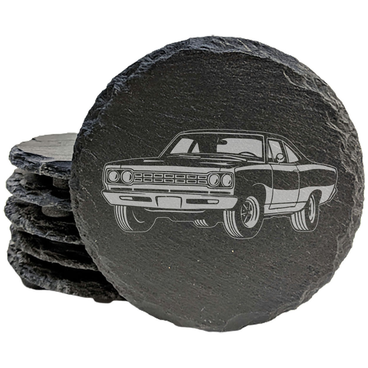 1968 Plymouth Road Runner Hemi Slate Coasters Set of 4 - Rustic Gray with Laser Etched Design, Perfect for She-Shed or Man Cave, Unique Gift for Birthdays &amp; Housewarming, Made in Oregon USA