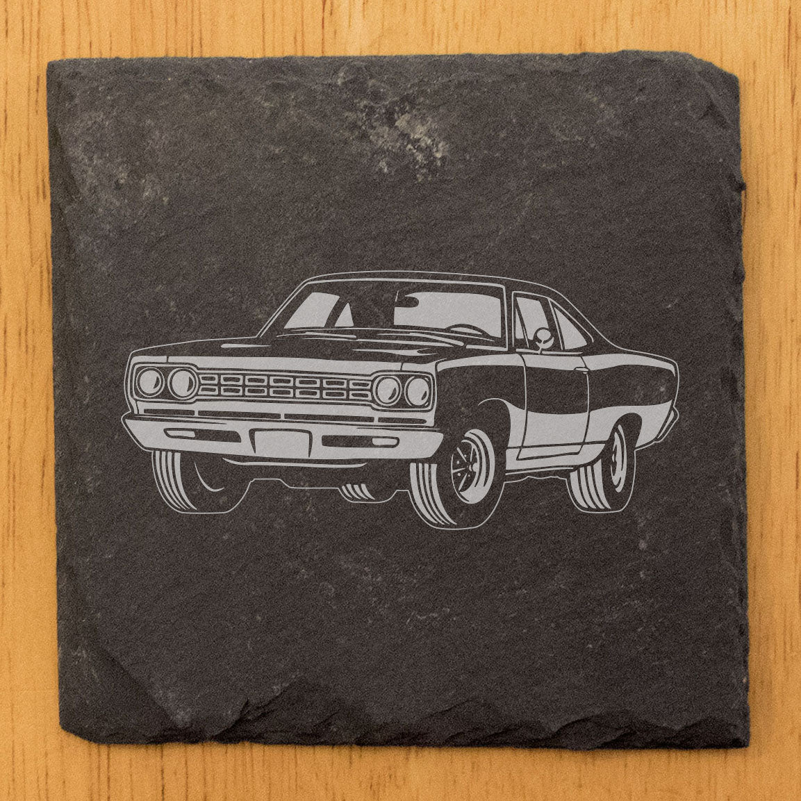 1968 Plymouth Road Runner Hemi Slate Coasters Set of 4 - Rustic Gray with Laser Etched Design, Perfect for She-Shed or Man Cave, Unique Gift for Birthdays &amp; Housewarming, Made in Oregon USA