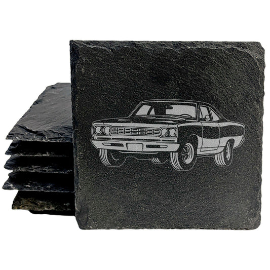 1968 Plymouth Road Runner Hemi Slate Coasters Set of 4 - Rustic Gray with Laser Etched Design, Perfect for She-Shed or Man Cave, Unique Gift for Birthdays &amp; Housewarming, Made in Oregon USA