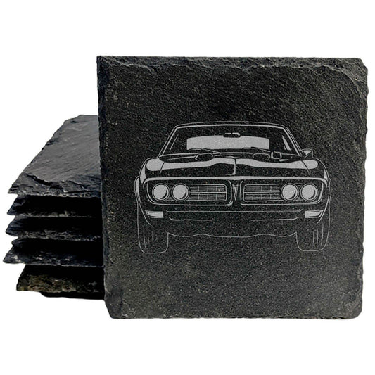 "Classic Elegance" Slate Coasters with Laser-Etched 1968 Pontiac Firebird Front Design - Protect Your Surfaces in Style! Coasters
