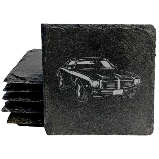 "Muscle Power" Slate Coasters with Laser-Etched Pontiac 400 Front Design - Protect Your Surfaces in Style! Coasters