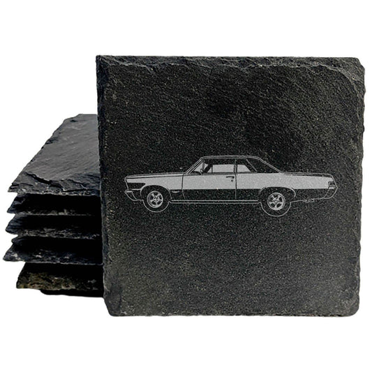 "Classic Cruiser" Slate Coasters with Laser-Etched 1965 Pontiac GTO Design - Protect Your Surfaces in Style! Coasters