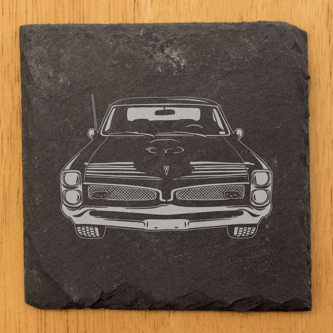 1967 Pontiac GTO Design Rustic Gray Slate Coasters Set of 4 - Laser Etched, Natural Chipped Edge, Rubber Feet - Perfect Gift for Birthdays, Holidays, Housewarming - Made in USA by Small Business