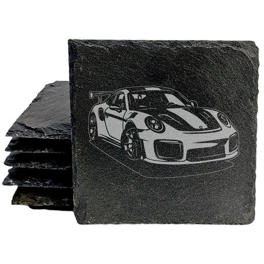 2018 Porsche 911 GT2-RS Design Rustic Gray Slate Coasters Set of 4 with Laser Etched Hand Drawn Style Perfect for Holidays Birthdays Housewarming She-Shed Man Cave Made in USA Natural Chipped Edge