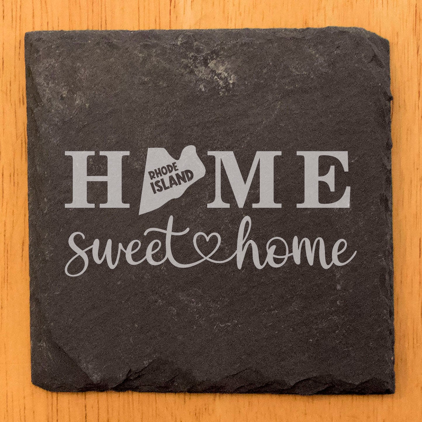 Rustic Slate Coasters Set of 4, Laser Etched 'HOME SWEET HOME' Design, Perfect Gift for Holidays, Birthdays, Housewarming, She-Shed, Man Cave, Made in Oregon, USA, 4" Round, Natural Chipped Edge